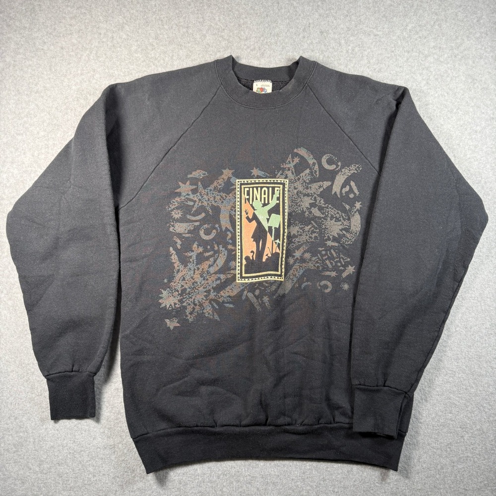 Vintage Fruit of the Loom‎ Sweatshirt Men's L Finale Graphic Made USA Black